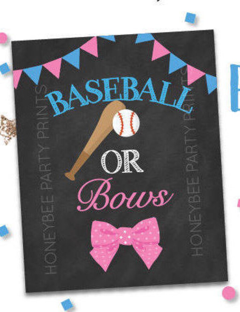 Instant Download Baseball or Bows Gender Reveal Sign/ Instant Etsy