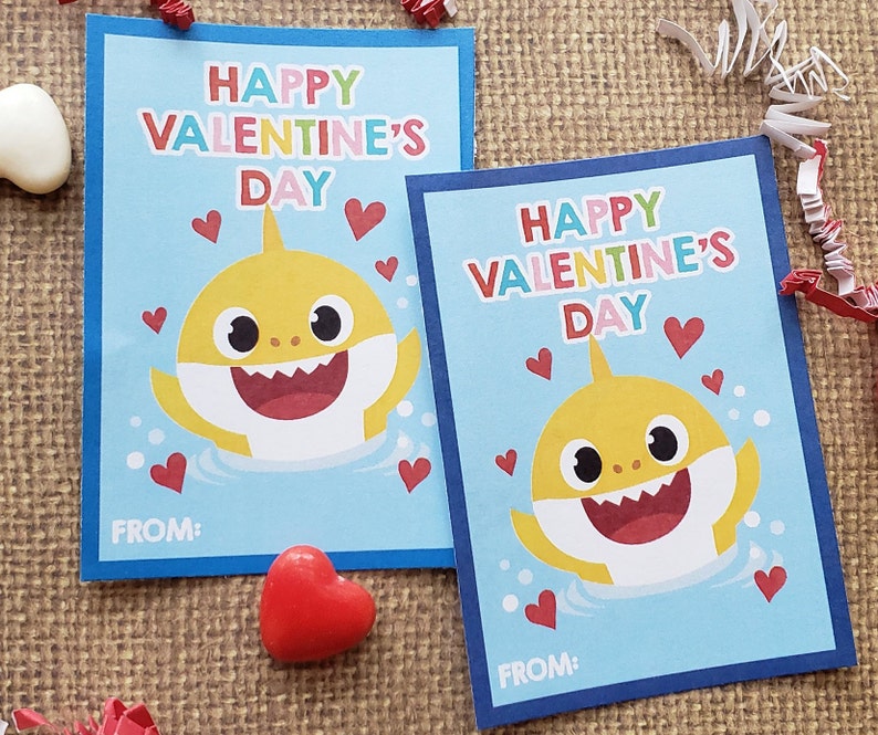 Shark Happy Valentine's Cards Blue Border Baby Shark | Etsy