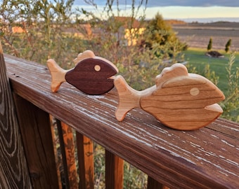 Natural Wood Baby Rattle- Wooden Fish Rattle- Infant Toy- Baby Rattle- Baby Shower Gift- Animal Toy- Fish- Rattle