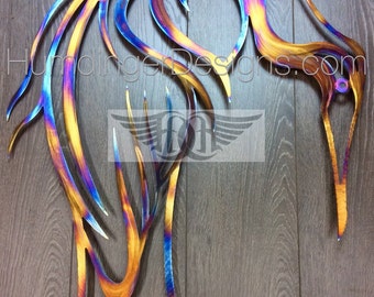 Stainless Steel Blue Heron Wall Art, Heat Colored Metal Decor