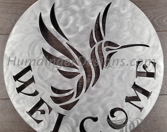 Hummingbird Metal Wall Art Welcome Sign - Durable, Bright, Aluminum - Sizes 18-36 inches - Humdinger Designs