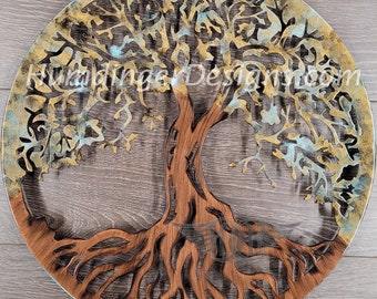 Zen - Árbol de la Vida - Arte mural de metal - Cobre - Latón - Bronce - Verdín - Pátina - Aspecto antiguo - Exterior - Arte de jardín - Humdinger Designs