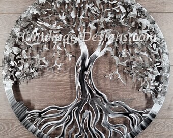Tree of Life - Metal Wall Art - Shades of Gray - Wall Decor - Indoor and Outdoor Wall Art - Extra Large - Humdinger Designs - Shades of Grey