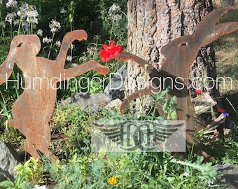 Boxing Hares - Yard and Garden Art - Cheeky Bunnies - Humdinger Designs - Garden Decor- Rabbits