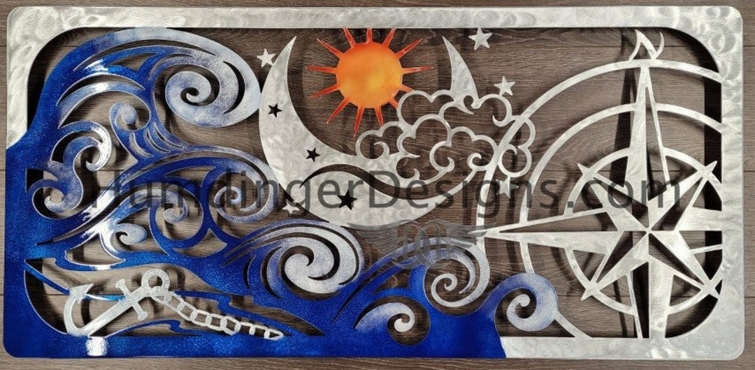 Metal Wall Art Wayfinder Sunshine Large Inspirational Waves Compass ...