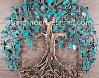 Teal Sparkle Tree of Life Metal Wall Art