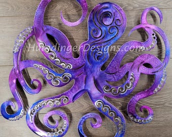 Arte de pared de metal con forma de pulpo - Tamaños de hasta 46 pulgadas - Violeta - Aluminio - Humdinger Designs