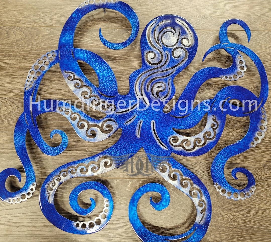 Octopus Metal Wall Art - Made Out of Aluminum With Blue Ocean Wash ...