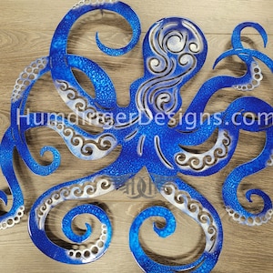 Octopus Metal Wall Art - Made out of Aluminum with Blue Ocean Wash colors - Sizes from 18 to 46 inches - Humdinger Designs