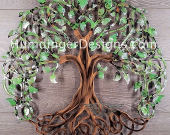 Metal Tree of Life Wall Art: Green Pearl Infinity Tree Decor