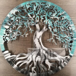 Tree of Life Wall Decor Wall Art Teal Silver Sparkle