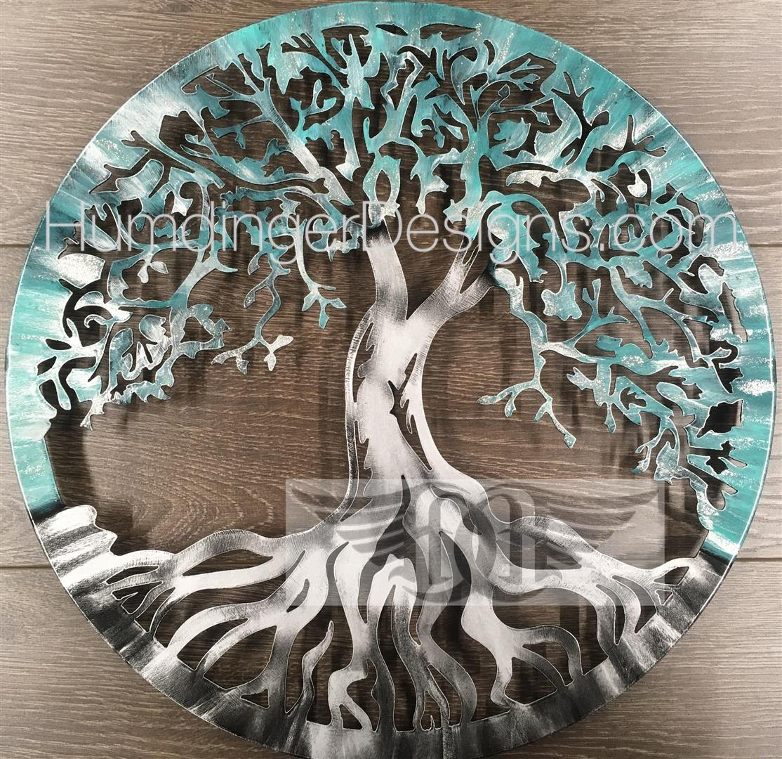 Tree of Life Wall Decor Wall Art Teal Silver Sparkle Etsy