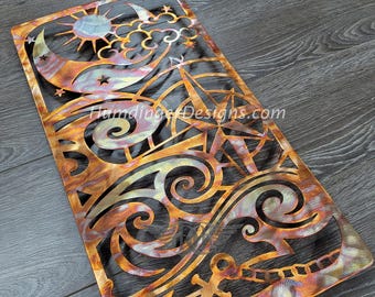 Wayfinder - Cobre puro - Arte de pared de metal - Inspirador - Único - Zen - Olas - Brújula - Náutico - Navegación - Humdinger Designs