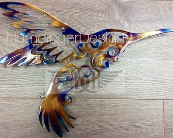 Hummingbird Metal Wall Art: Hand Polished Steel Nature Decor