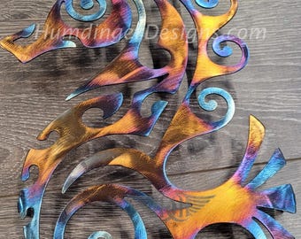 Decoración de pared de metal con forma de caballito de mar – Arte costero de acero inoxidable iridiscente hecho a mano