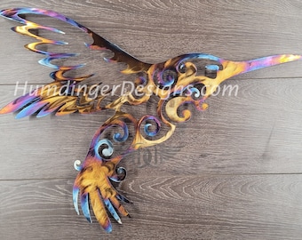 Large Hummingbird Metal Wall Art: Hand Polished Stainless Steel Decor