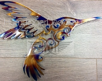 Large Hummingbird Metal Wall Art: Hand Polished Steel Decor (46x36 inches)