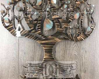 Family Tree Metal Wall Sculpture Copper Patina Sparkle