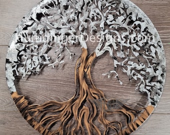 Tree of Life - Sizes from 12 to 46 inches - Indoor Outdoor Wall Art - Aluminum - Steel - Wall Decor - Silver Sparkle - Humdinger Designs