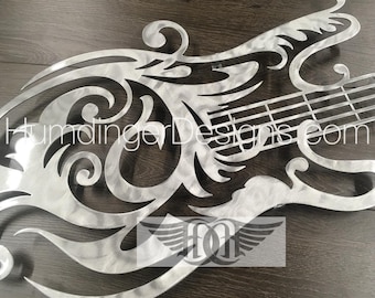 Metal Guitar Wall Art - Polished Aluminum - Humdinger Designs