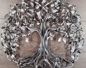 Árbol del Infinito - Árbol de la Vida - Arte de pared de metal - Tonos de gris - Extra grande - Interior - Exterior - Humdinger Designs