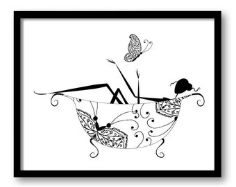 Grey Gray White Bathroom Decor Bathroom Print Silhouette Etsy