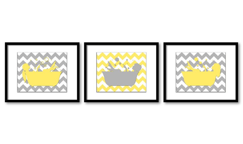 Instant Download Yellow Grey Bathroom Decor Bathroom Print Etsy