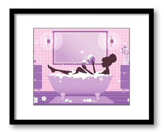 Lilac Purple Bathroom Print Decor Bathroom Silhouette Girl Etsy
