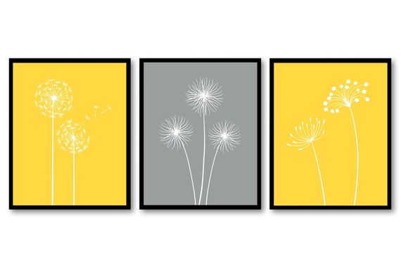 Bathroom Wall Art Golden Yellow Grey Dandelion Print Flower Etsy