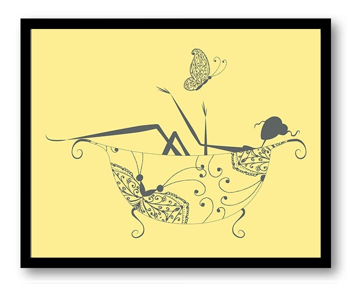 Yellow Grey Gray Bathroom Decor Bathroom Print Silhouette Etsy