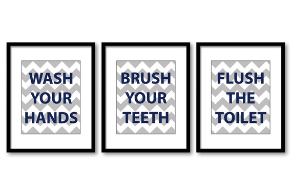 Navy Blue Grey Gray Bathroom Decor Bathroom Print Set Of 3 Etsy