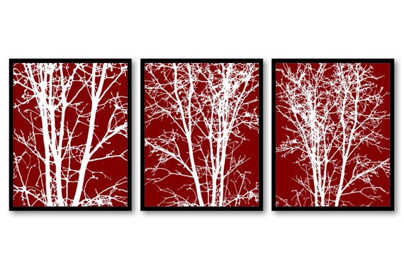 Home Decor Wall Art Deep Red Burgundy Maroon Landscape Art Etsy