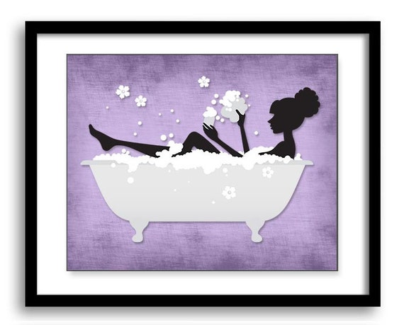 Purple Lilac Black Bathroom Decor Bathroom Print Silhouette Etsy