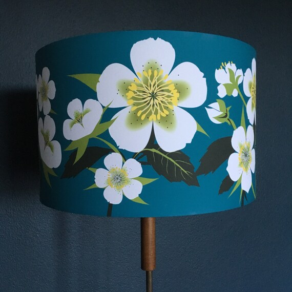 Teal Lampshade With Ebore Flower Pattern For Table Or Teal Lampshade With Ebore Flower, Teal Lamp Shade Next