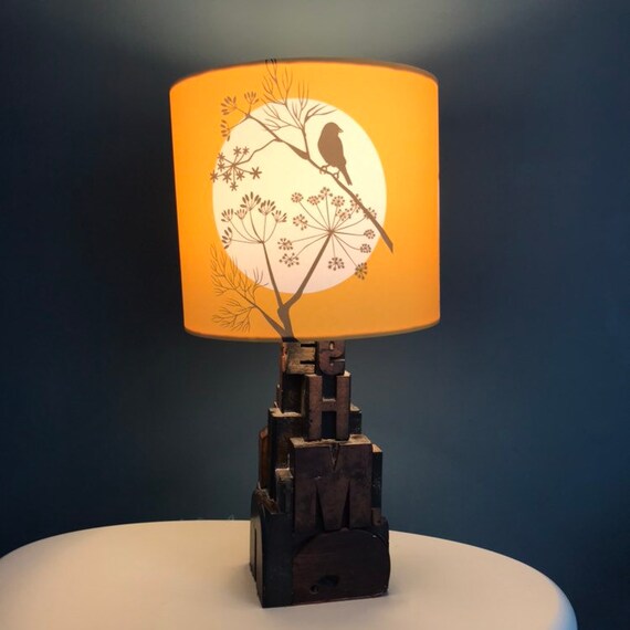 Abat Jour Jaune Et Gris Sparrow And Fennel Par La Designer Alison Bick Fabriqué En Cornouailles