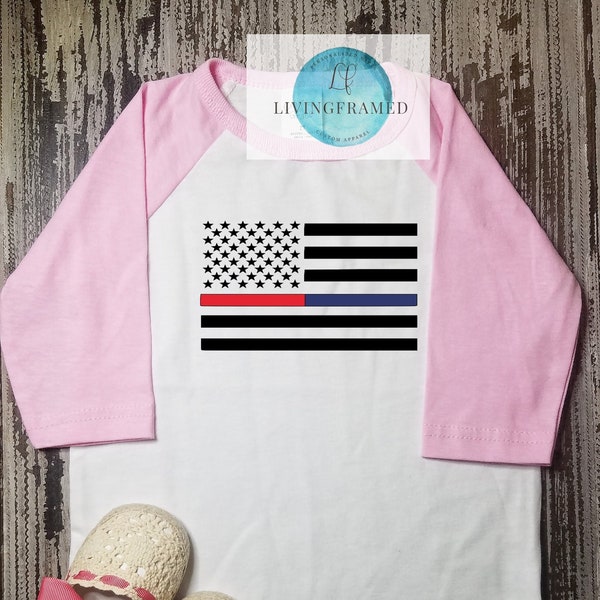 Fire Police Flag Shirt, Blue Line American Flag, Red Line, Police Baby, Firefighter Baby, New Baby Gift, Baby Shower Gift