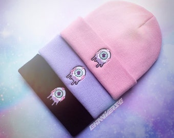 Pastel Goth Drippy Eyeball | Embroidered beanie!