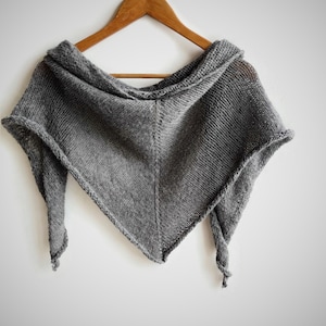 Gray scarf knitted from pure alpaca wool, triangle shawl wrap, warm scarf for winter, knit stola in gray