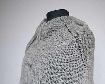 Gray alpaca winter scarf, women's scarves and wraps, light gray wool stola , triangle hand knit shawl, gifts for wife, alpaca wraps shawls