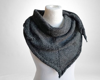 Knitted shawls and wraps, alpaca shawl in dark gray, warm triangle shawl for winter, scarf from soft wool, hand knit womens accessories