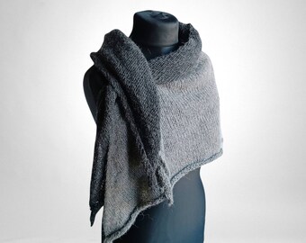 Alpaca shawls, triangle scarves, gray winter wraps hand knitted from alpaca DROPS, extra warm scarf, womens knitwear accessories, scarf set