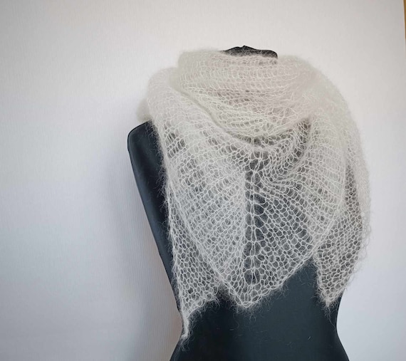 Off White Mohair Scarf: Gossamer Silk Knit Triangle Shawl - Etsy