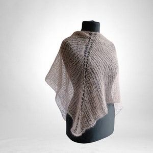 Off white mohair scarf Gossamer silk shawl Loosely knit triangle scarf for women Sheer wrap Cozy neck warmer in ivory image 5