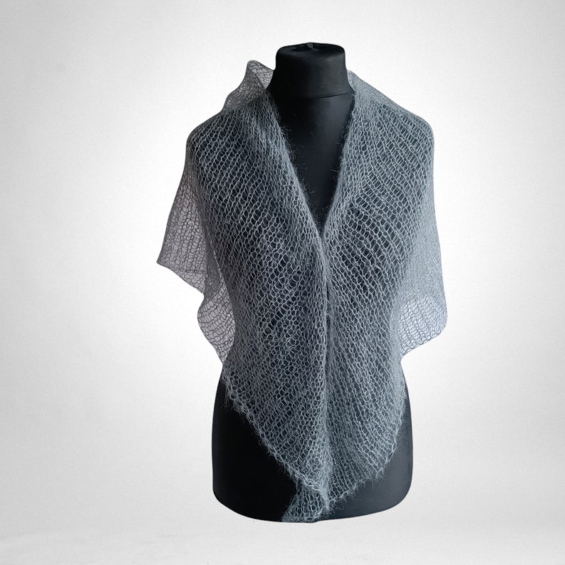 Off white mohair scarf Gossamer silk shawl Loosely knit triangle scarf for women Sheer wrap Cozy neck warmer in ivory image 9