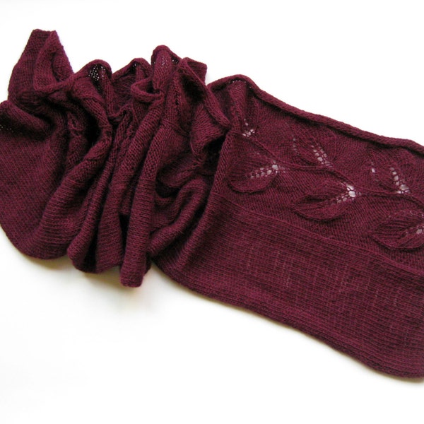 Alpaka Schal, Marsala Schal, Rotwein, warme Winter Schal mit Burgunder-Strick, Blätter, rote Schals, Hand stricken wolle, Damen Strickwaren