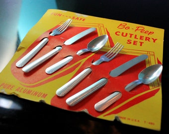 Child’s Bo-Peep Aluminum Cutlery Vintage 1950’s Kitchen Playset
