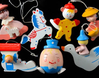 Vintage Baby Nursery Rhyme Wood Ornaments Japan