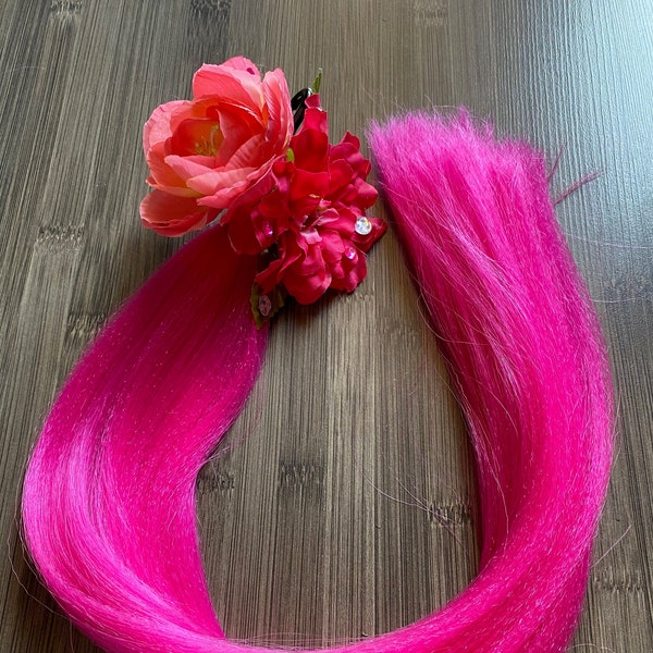 Pink Unicorn Tail - Horse Tail - Pony Tail - Lovely long clip-on tail for imaginative play, costumes, and cosplay. Curly Bright Colors.