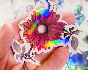 Clear Holographic Flower Sticker. Waterproof! Premium Vinyl Decal.