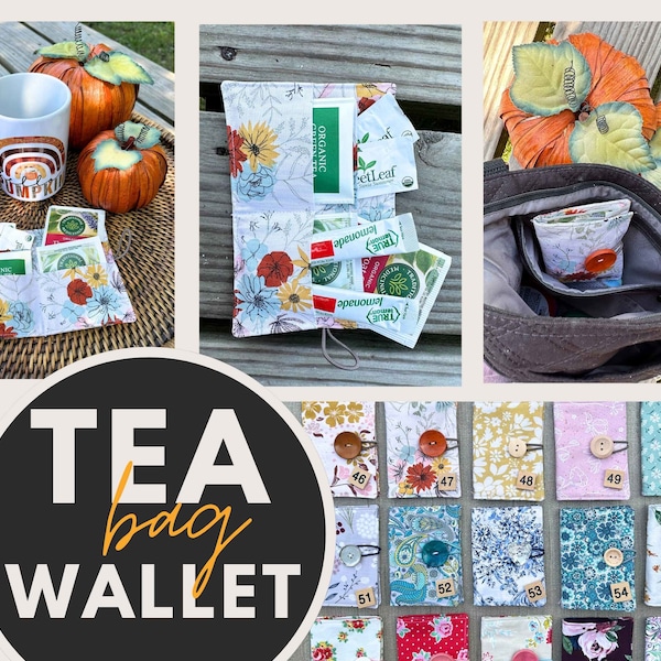 Tea Bag Holder, Tea Bag Organizer, Tea Bag Storage, Tea Bag Gift, Tea Bag Wallet, Tea Bag Favour, floral tea bag holder, checked tea bag